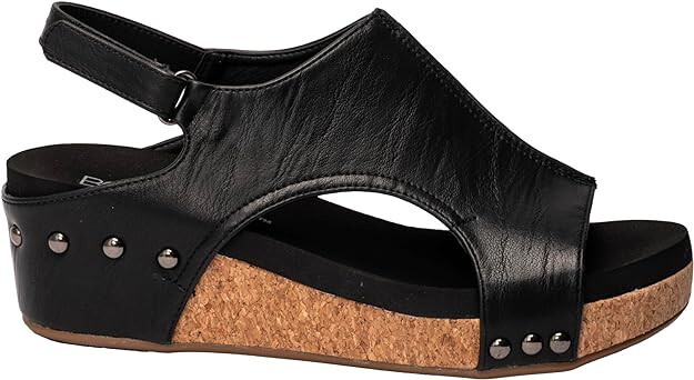 Corkys Women’s Volta II Wedge Sandal Black Smooth (Select Size)
