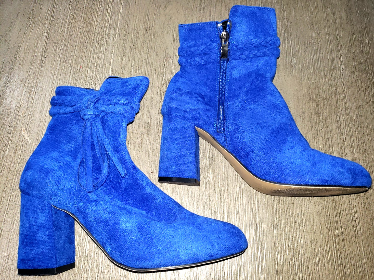 womens BLUE SUEDE BOOTS size 36 euro 5.5-6 USA zipper sides 3 inch heel NICE!