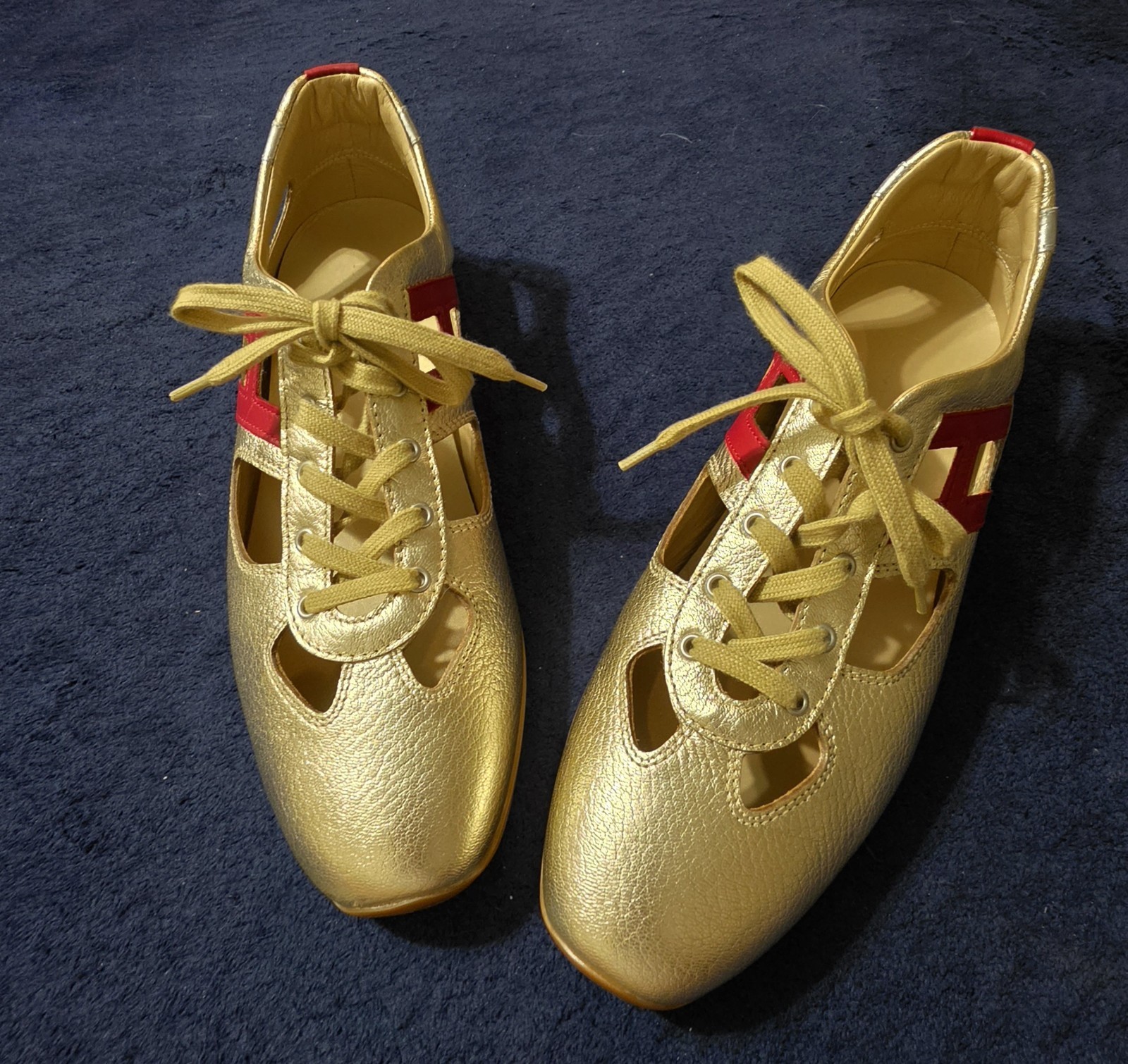 Hogan Sprint Atletica Vintage Gold Red Leather Cutout Sneakers NOS women’s 9 US