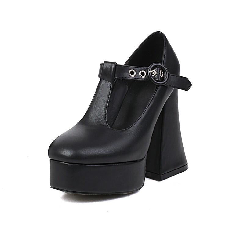 Women’s High Heels T-Strap Platform Casual Mary Jane Faux Leather Pump Shoes SZ