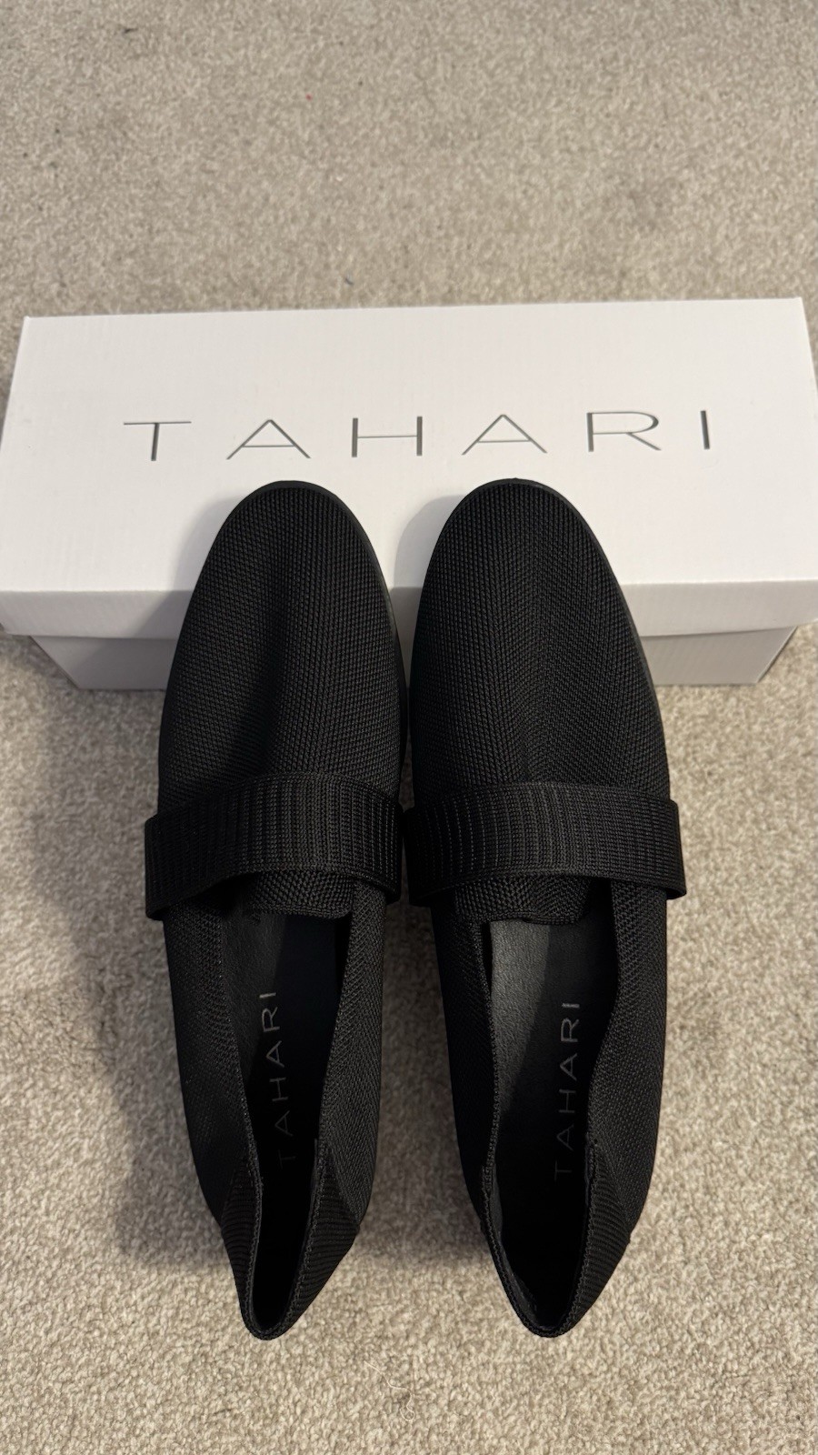 Tahari Mykonos Loafers 8 Black Vegan Knit Pointed Toe Professional Minimalist