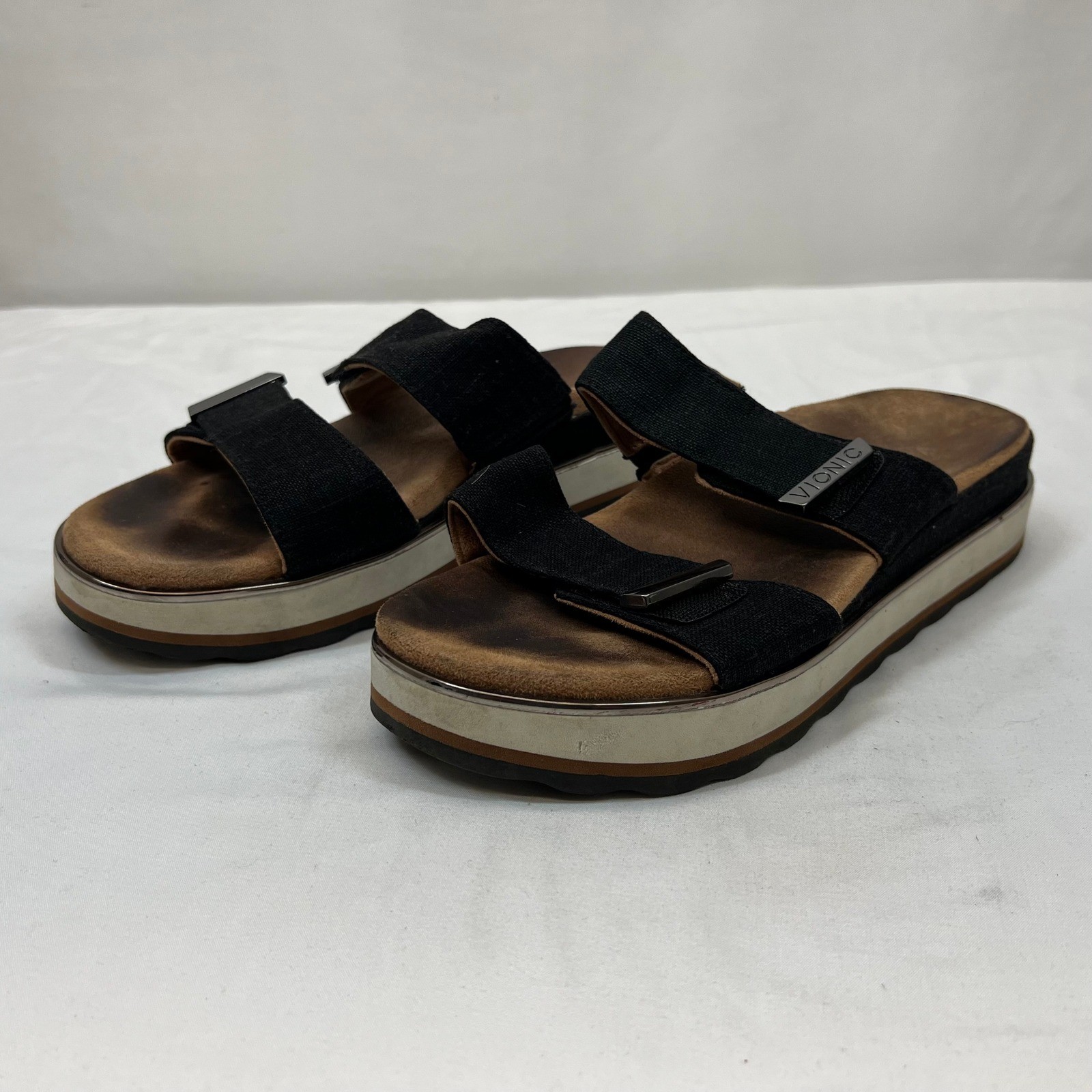 Vionic Brielle Black Platform Slide Sandals Orthotic Adjustable Straps Women 8.5