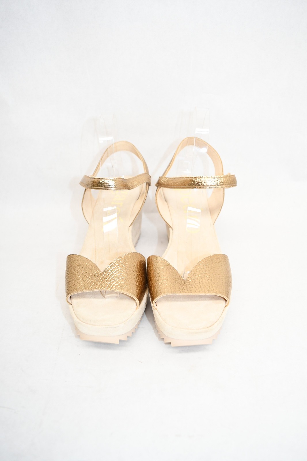 $650 Pedro Garcia FANTINA wedge sandals METALLIC CREAM LEATHER SAWTOOTH 41 (DD2)