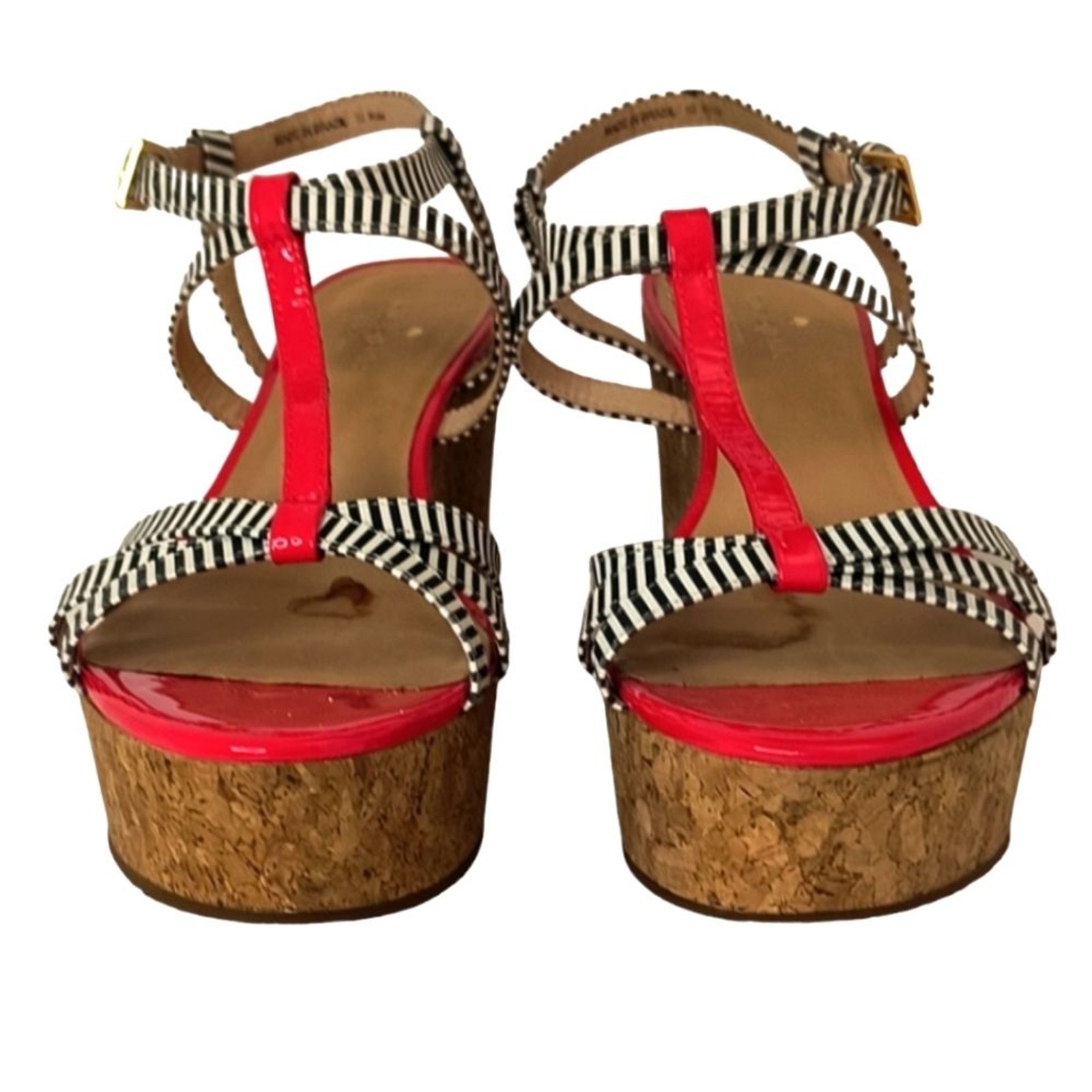 Kate Spade Tropez Striped Patent Leather Cork Wedges Sandal sz: 8.5M
