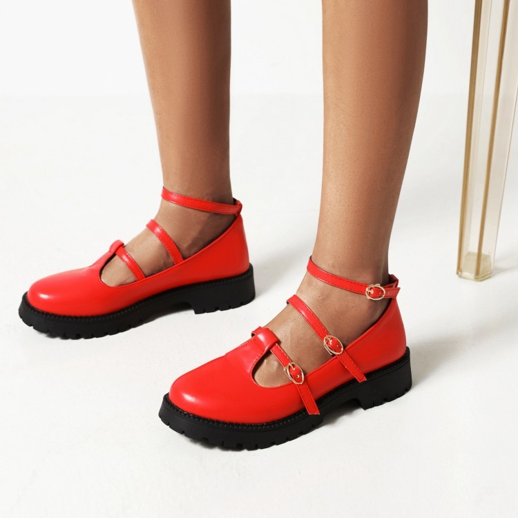 Women’s Girls Outdoor Mary Janes Ankle T-Strap Low Heel Faux Leather Pump Shoes