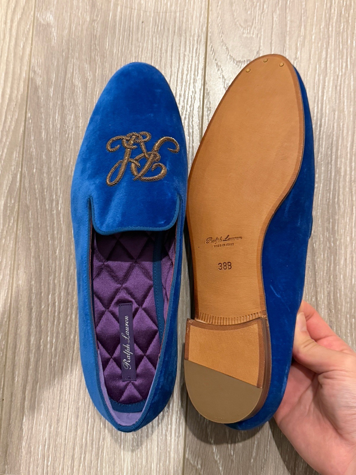 Ralph Lauren Purple Label Alonzo Embroidered Velvet Loafers Slippers-Size 8