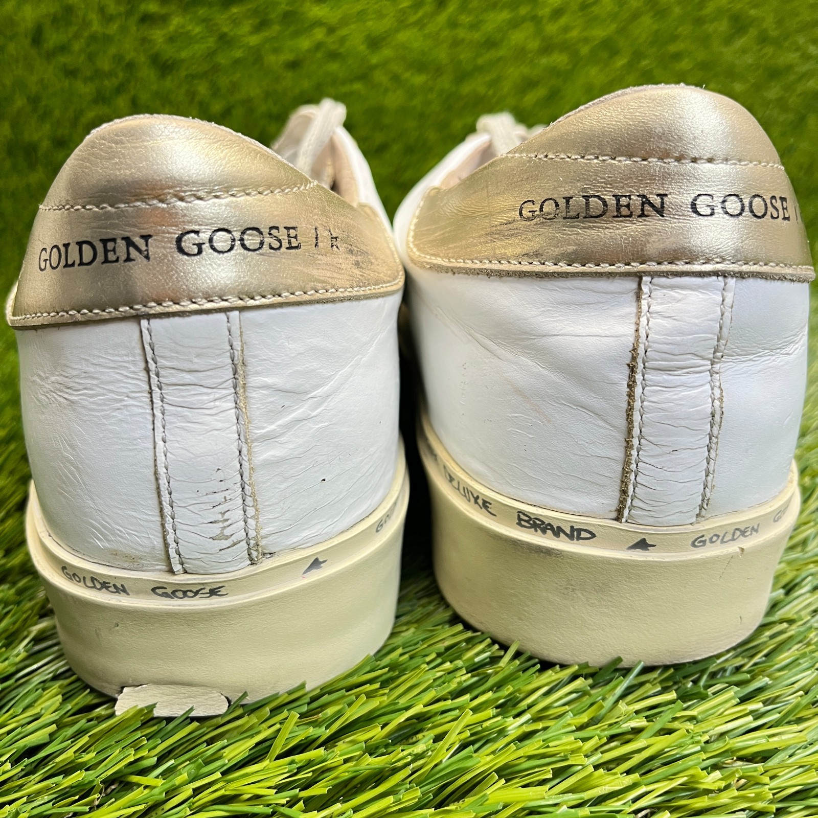 Golden Goose Hi Star Womens Size 9 White Beige Athletic Leather Shoes Sneakers