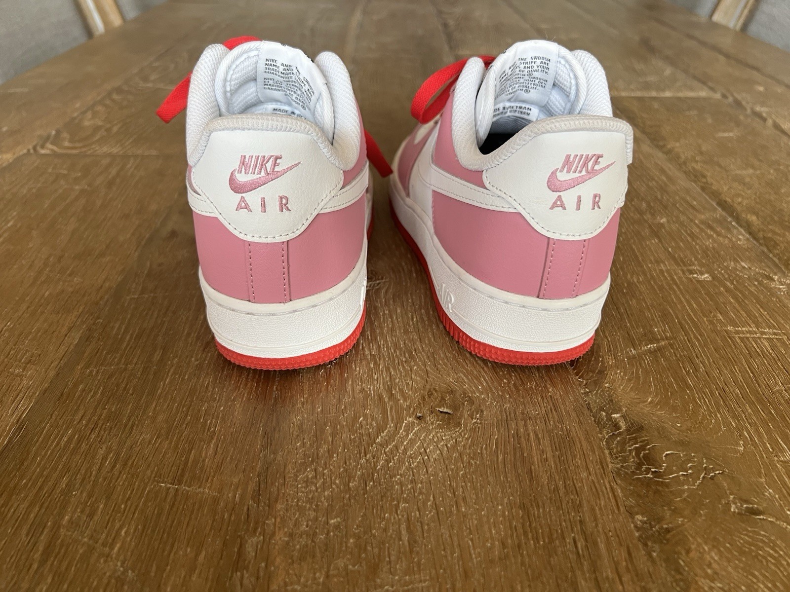Custom Nike ladies Air Force 1 Sneakers in White, Pink & Red Sz 8
