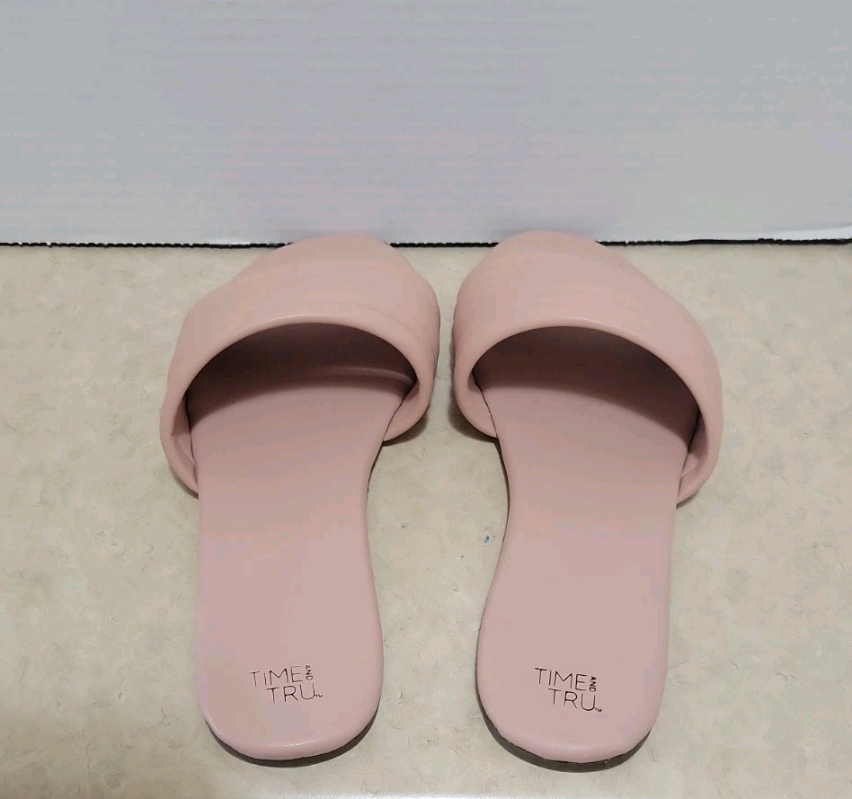 Time and Tru Slip On Multi Band Sandals Womens Size 11 Pink Tubular Slides NWOT