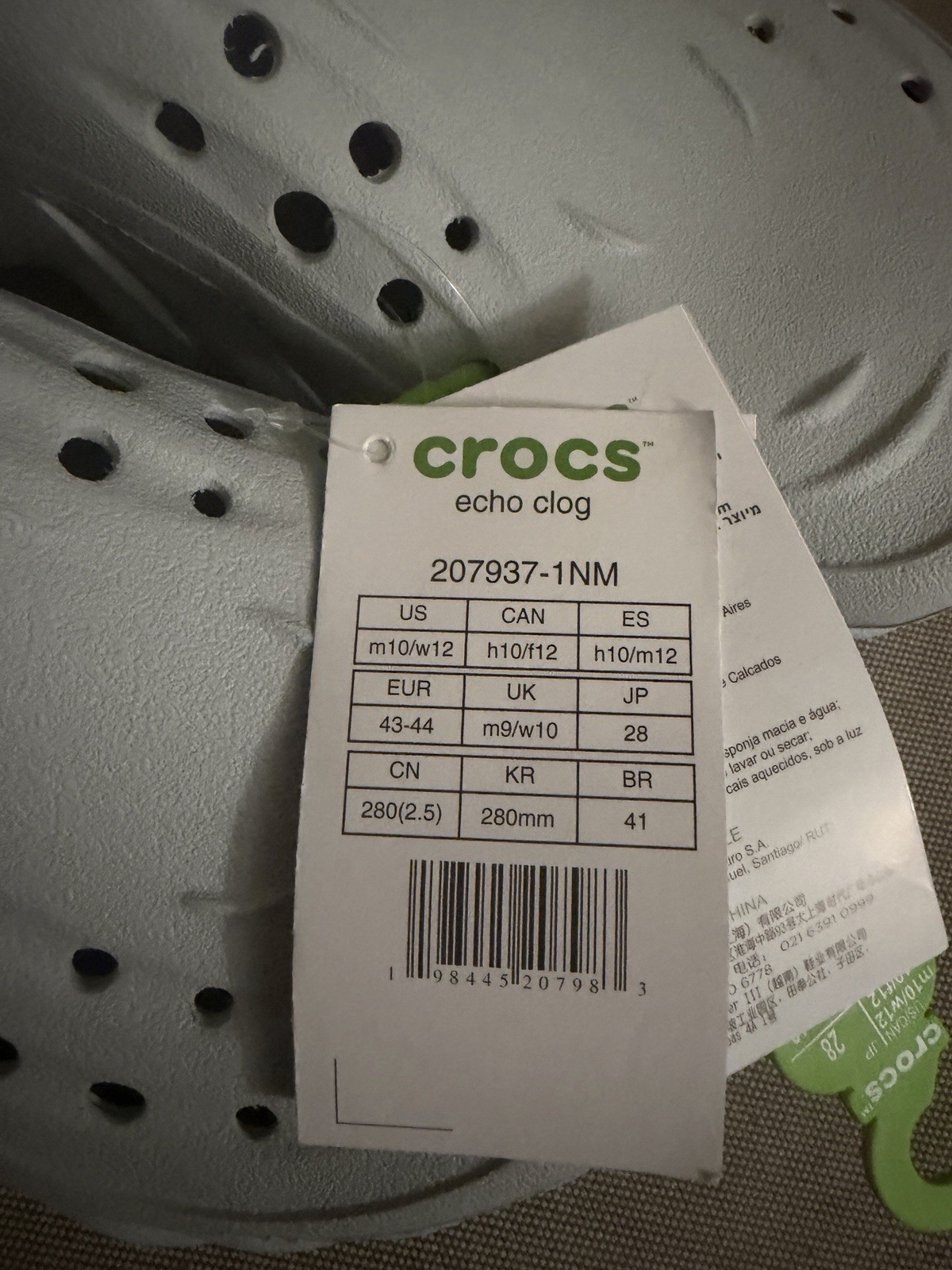 Crocs Echo Mirage Gray Clog Shoes Comfort Slides Sandals Size US 10M/12W NEW