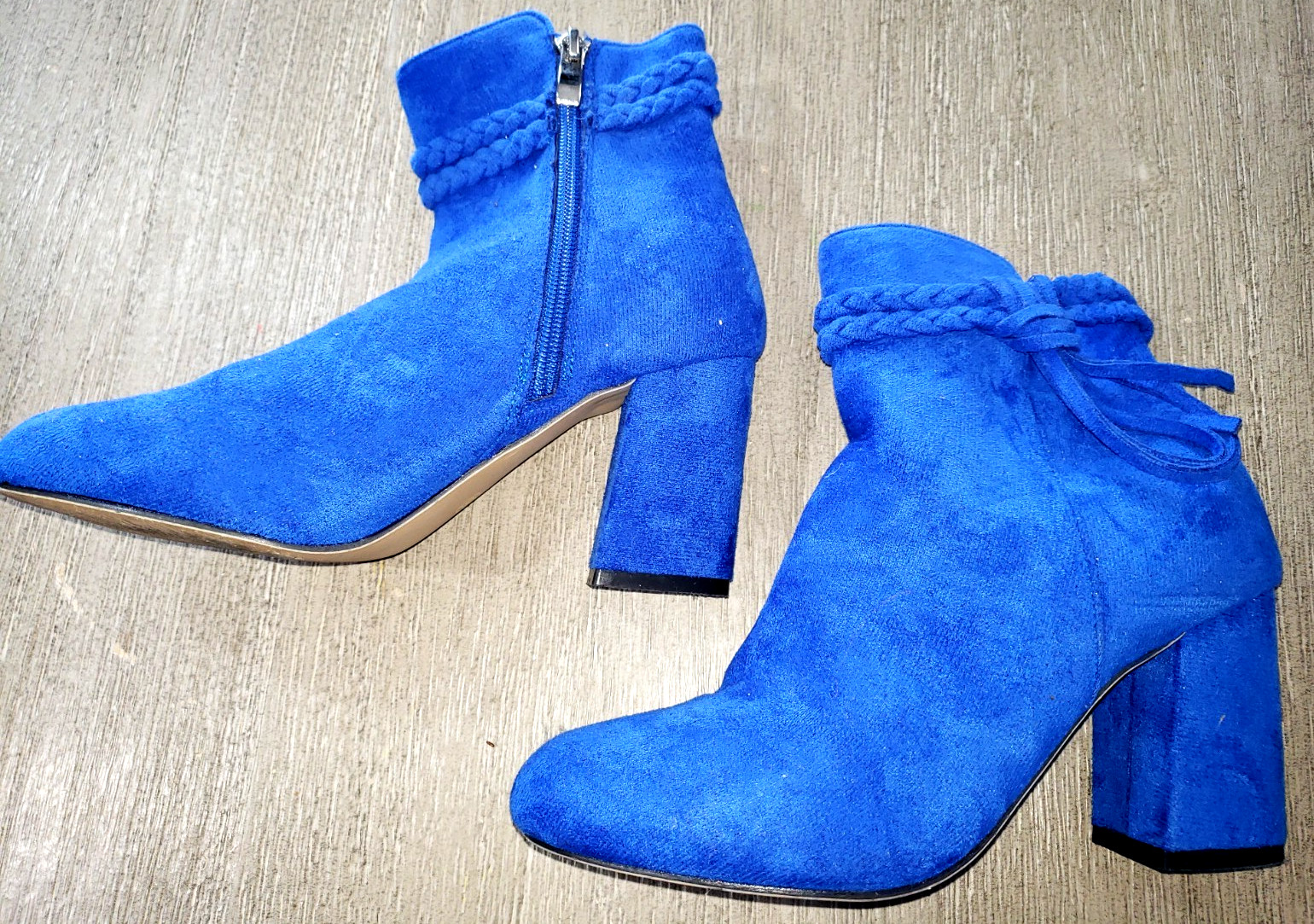 womens BLUE SUEDE BOOTS size 36 euro 5.5-6 USA zipper sides 3 inch heel NICE!