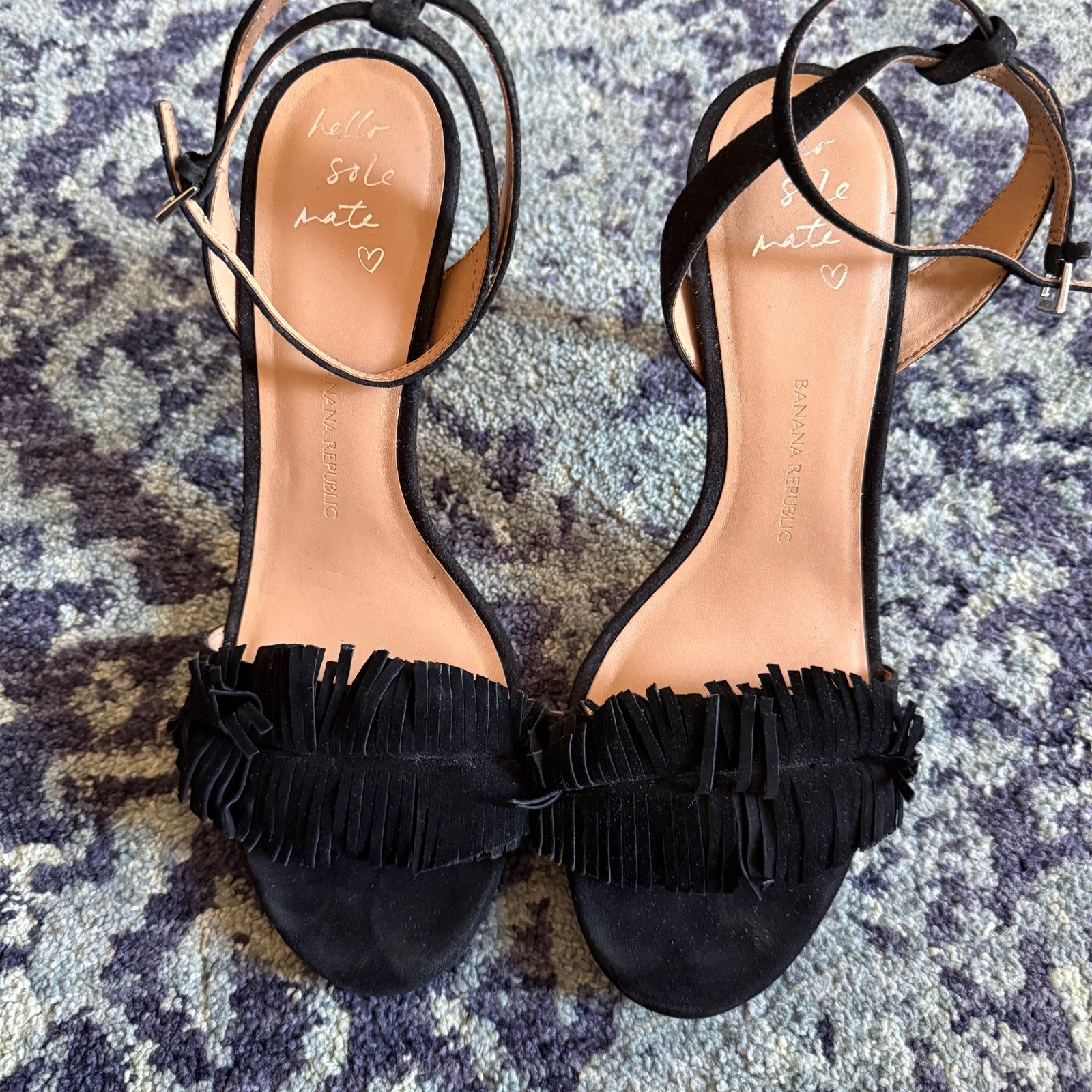 Banana Republic Black Honeysuckle Fringe Open Toe Heels Summer Going Out Preppy