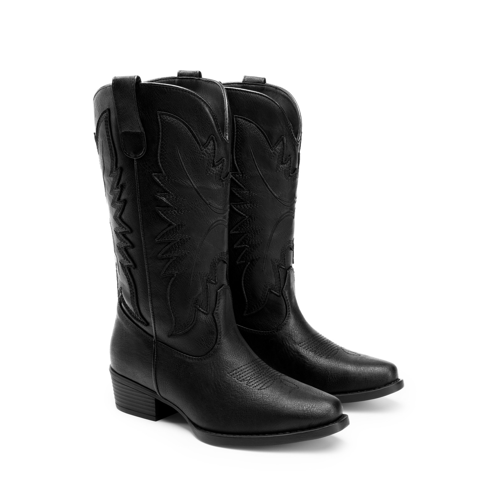 Women Embroidered Stitched Western Cowgirl Boots Mid-Calf Retro Cowboy Boots