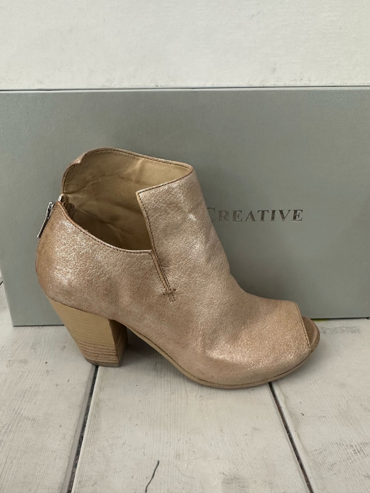 Officine Creative Ankle Boots Genuine Leather Woman Size Eu37 Gold Heel 3 1/8in