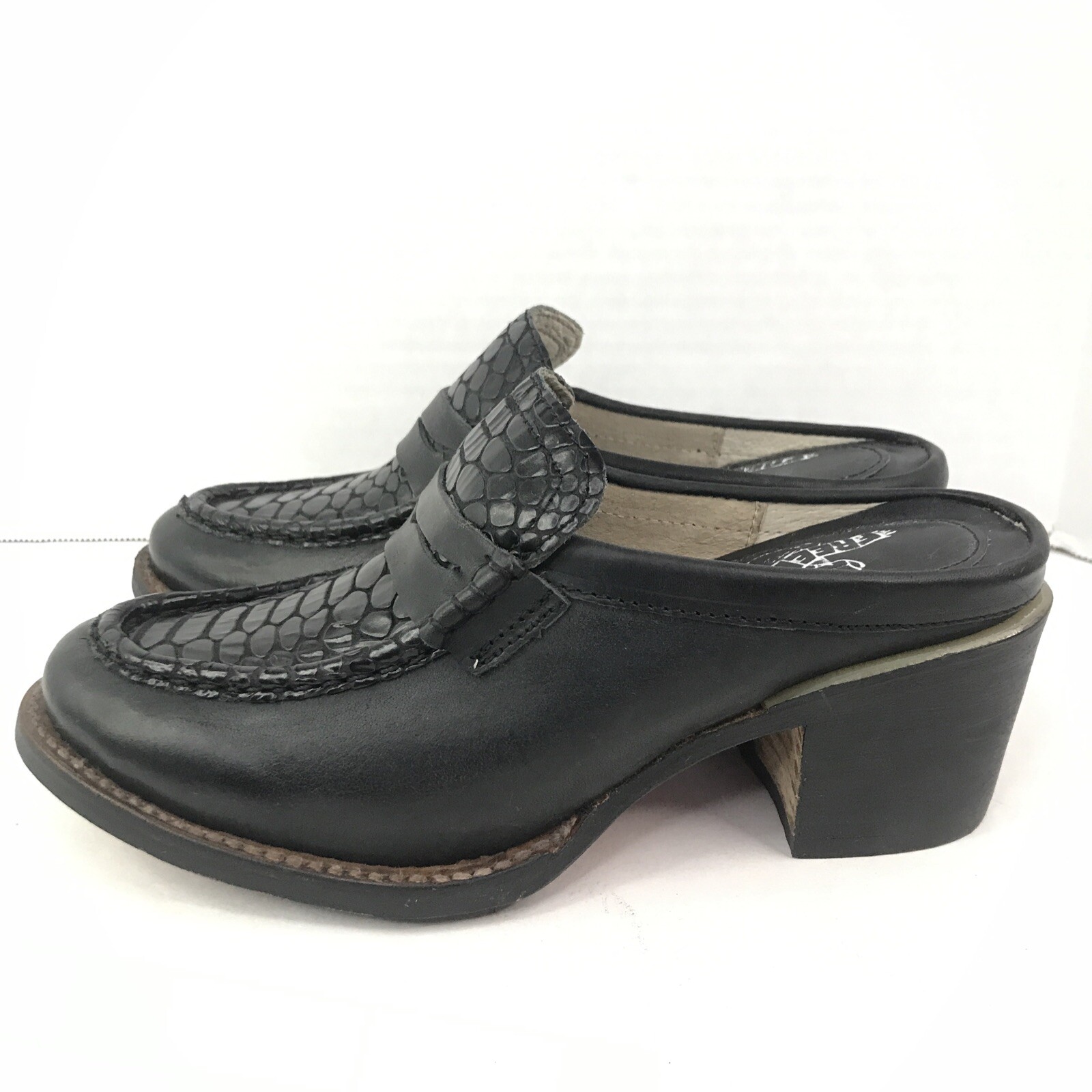 Freebird by Steven Collins Mules Clogs Heels Black Croc Reptile Size 6