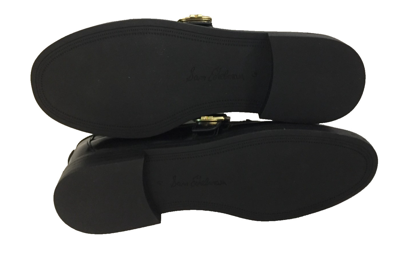 Sam Edelman Women’s Elaina Slip On Black Lea Loafers Gold buckle