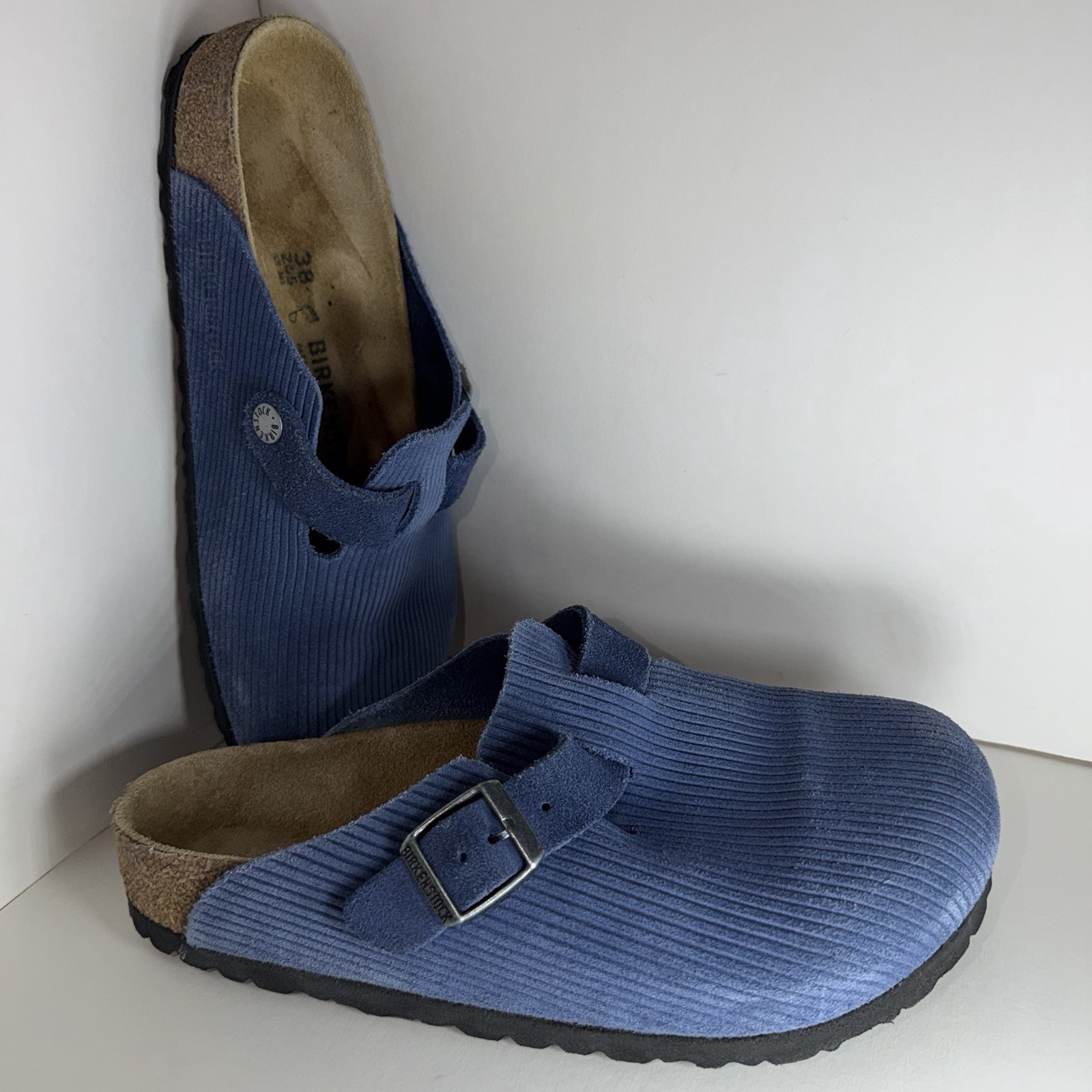 Birkenstock Boston Clogs Blue Suede Leather Size 38 Made In Germany