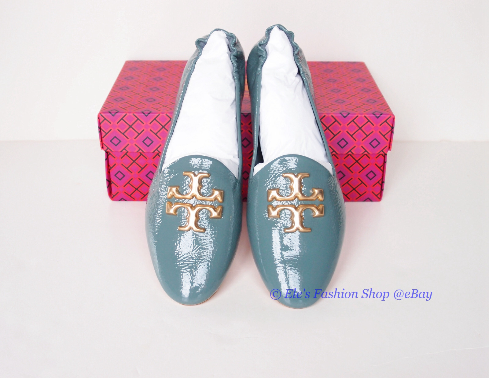NIB Tory Burch Eleanor Leather Loafer Arctic BLUE US 7.5 8 8.5 9 9.5 AUTHENTIC