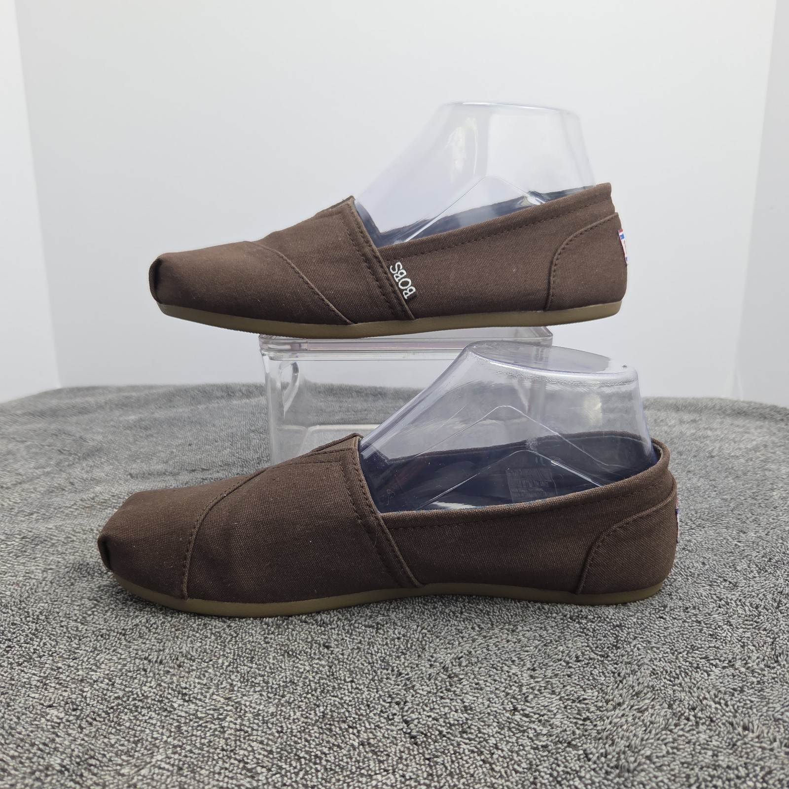 BOBS by Skechers Womens 8.5W Slip On Flats Brown Memory Foam Comfort Shoes