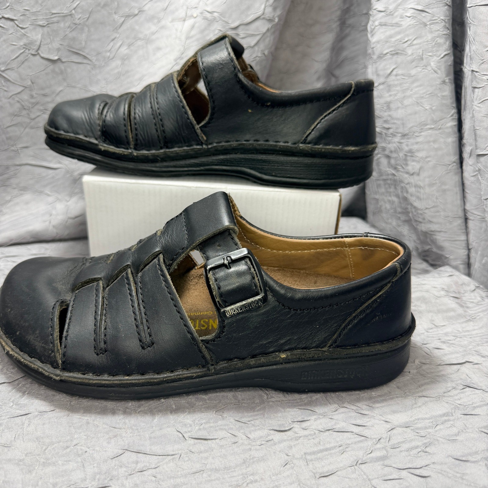 Birkenstock Madeira Black Leather Fisherman Shoes Buckle EU 37 US 6-6.5 Germany