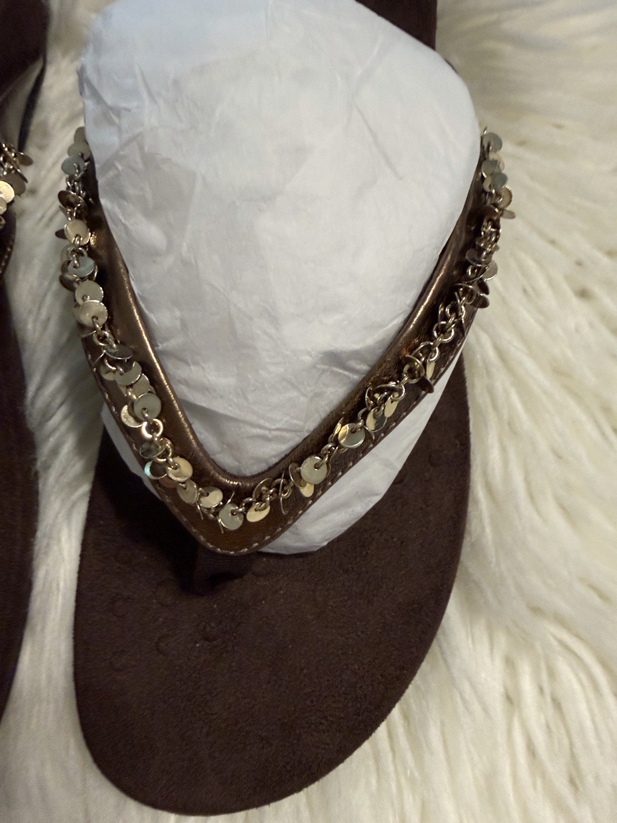 Vionic Brown Sequin Thong Sandals size 8 BNWOT see all photos
