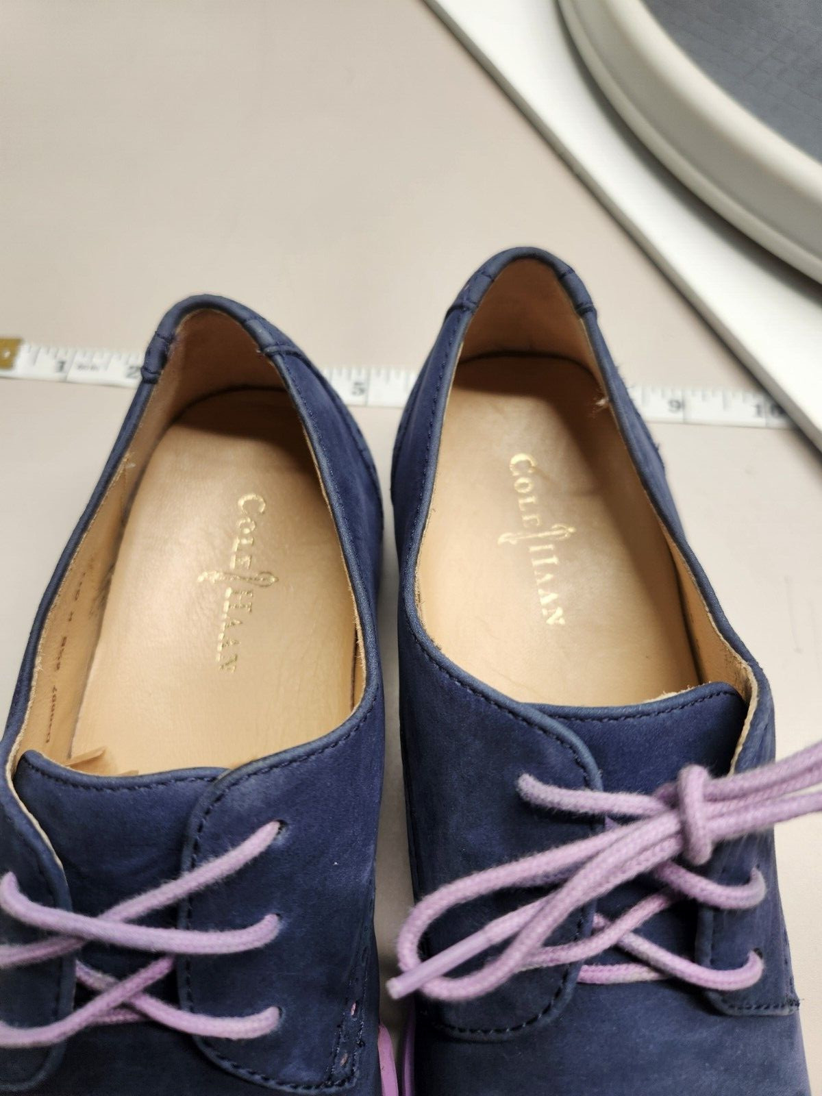Cole Haan Womens Alisa Wingtip Oxford Shoes Size 6.5 B Nubuck Navy Blue Lavender