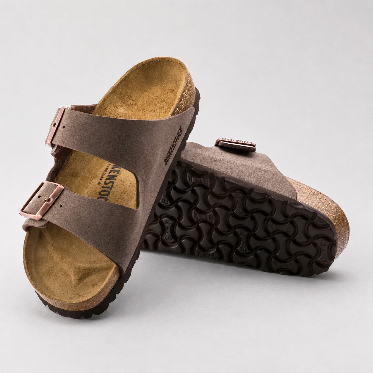 Birkenstock Arizona Mocha Birkibuc Two Strap Comfort Sandals