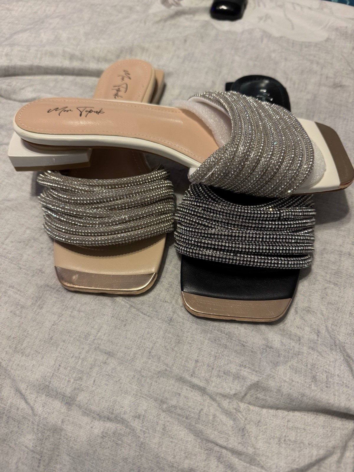 Marc Fisher Women’s US 9 Leather Slip-On Slide Sandals Black/Silver Rhinestone