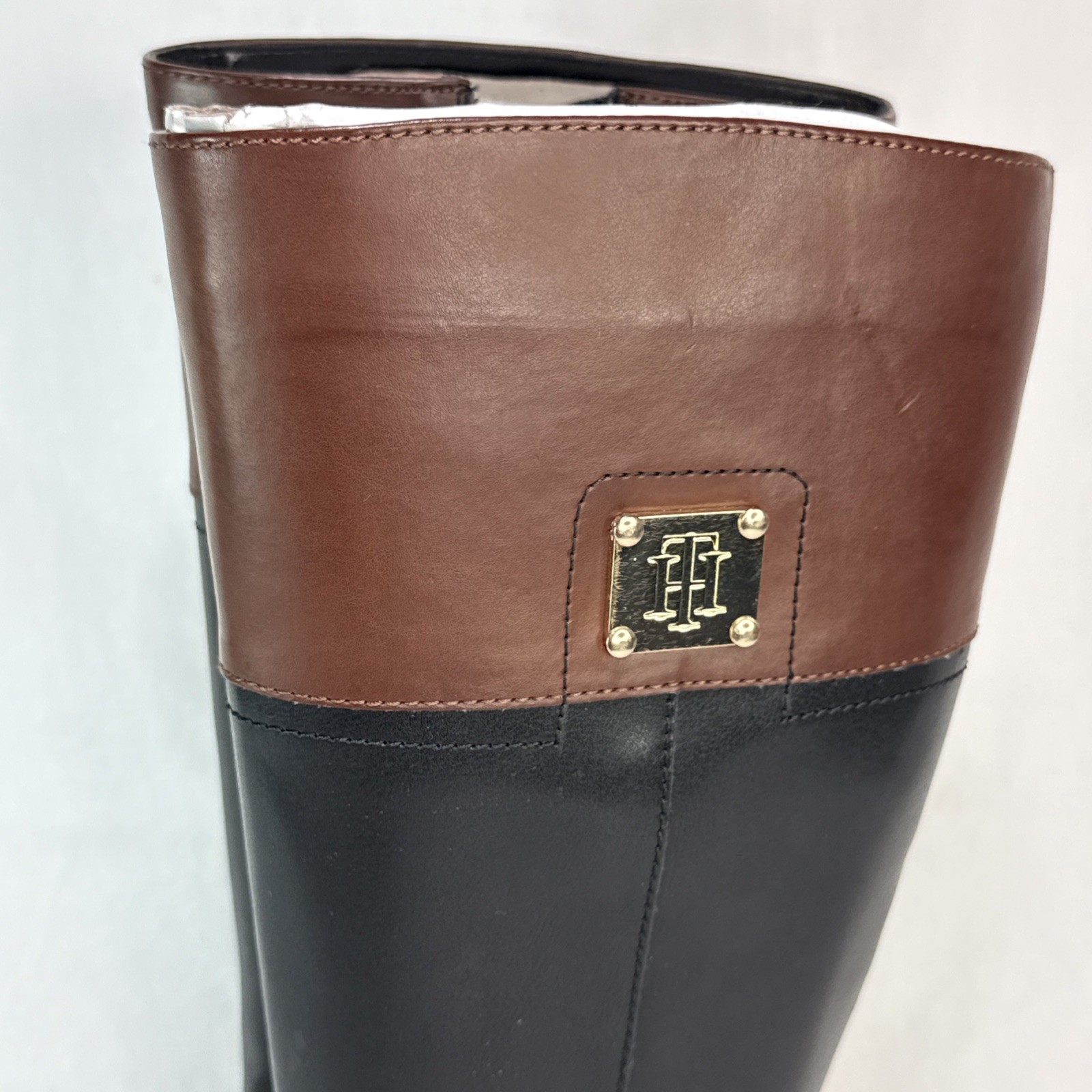 Tommy Hilfiger Xenon Riding Boots Women’s Black Brown Zip 1” Heel Sz 6M New