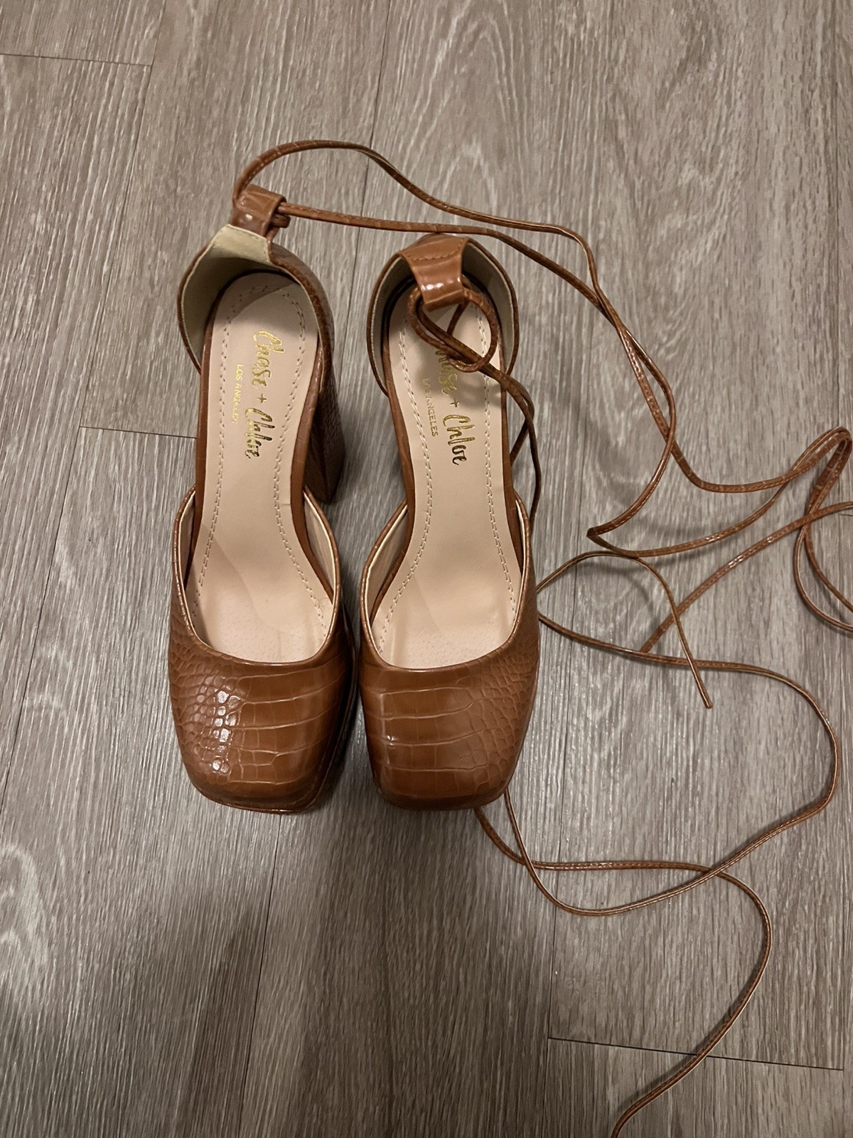 Chase + Chloe Shoes Womens Size 8 Brown Croc Platform Block Heel Lace Up