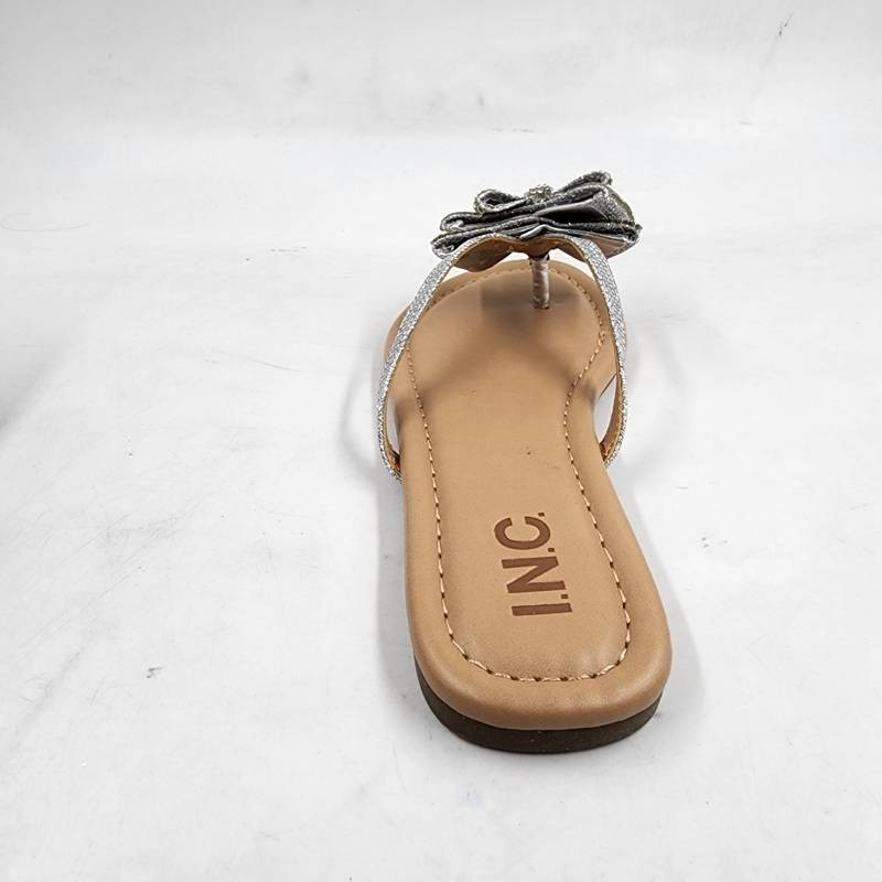 INC International Concepts Mabae Bow Flat Sandals Women’s 5.5M Silver Bling
