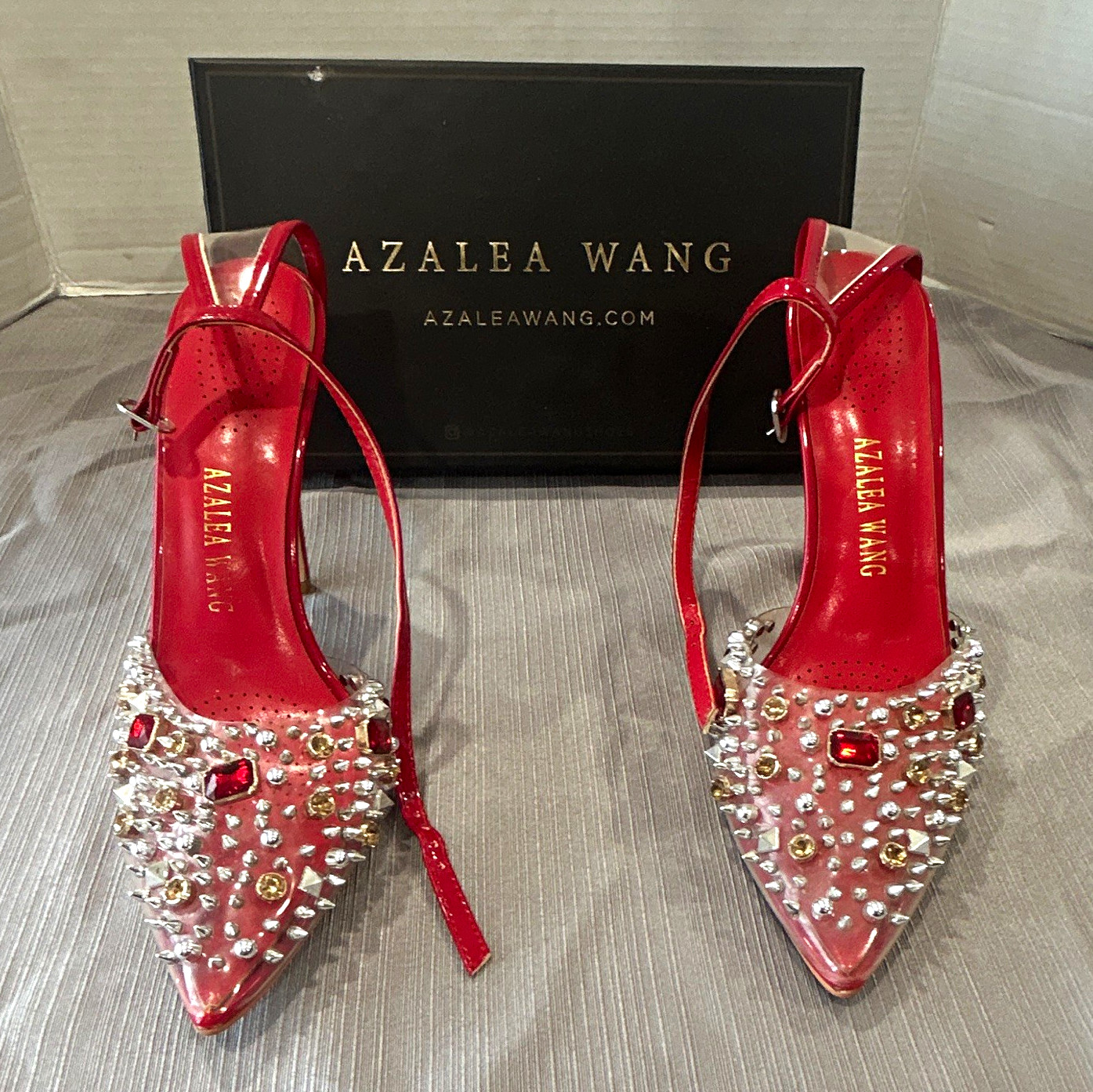 AZALEA WANG Women’s Red/Clear PVC Rhinestone Pointed Toe Stiletto Pump 7