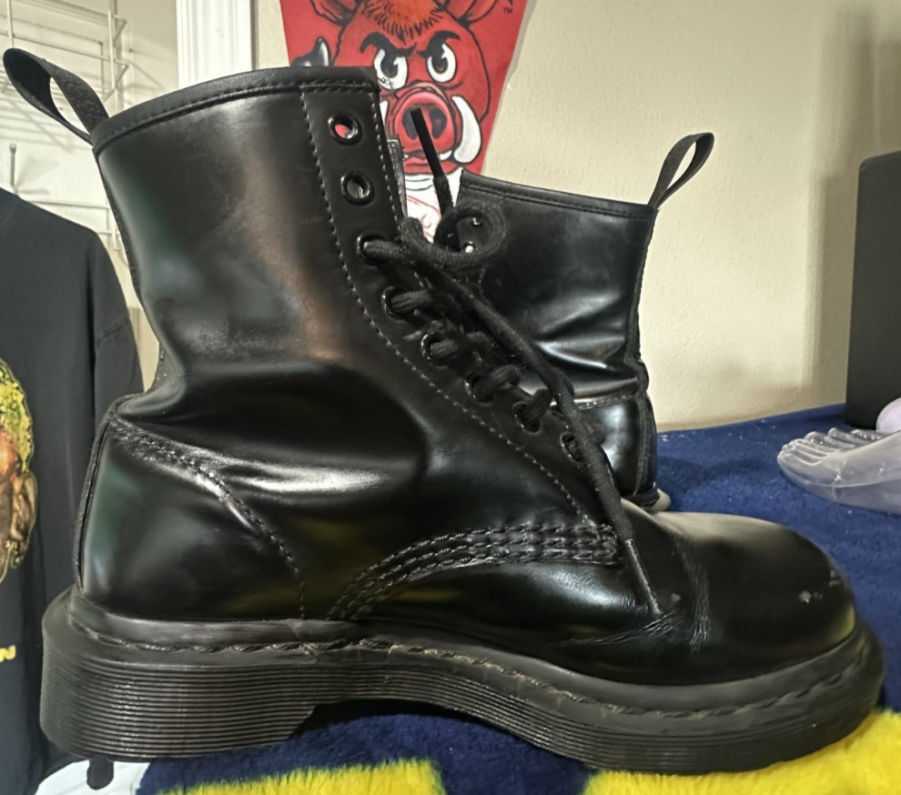 Dr. Martens 1460 Mono Combat Boots Black Leather Women’s L7 M6 Goth Punk Grunge
