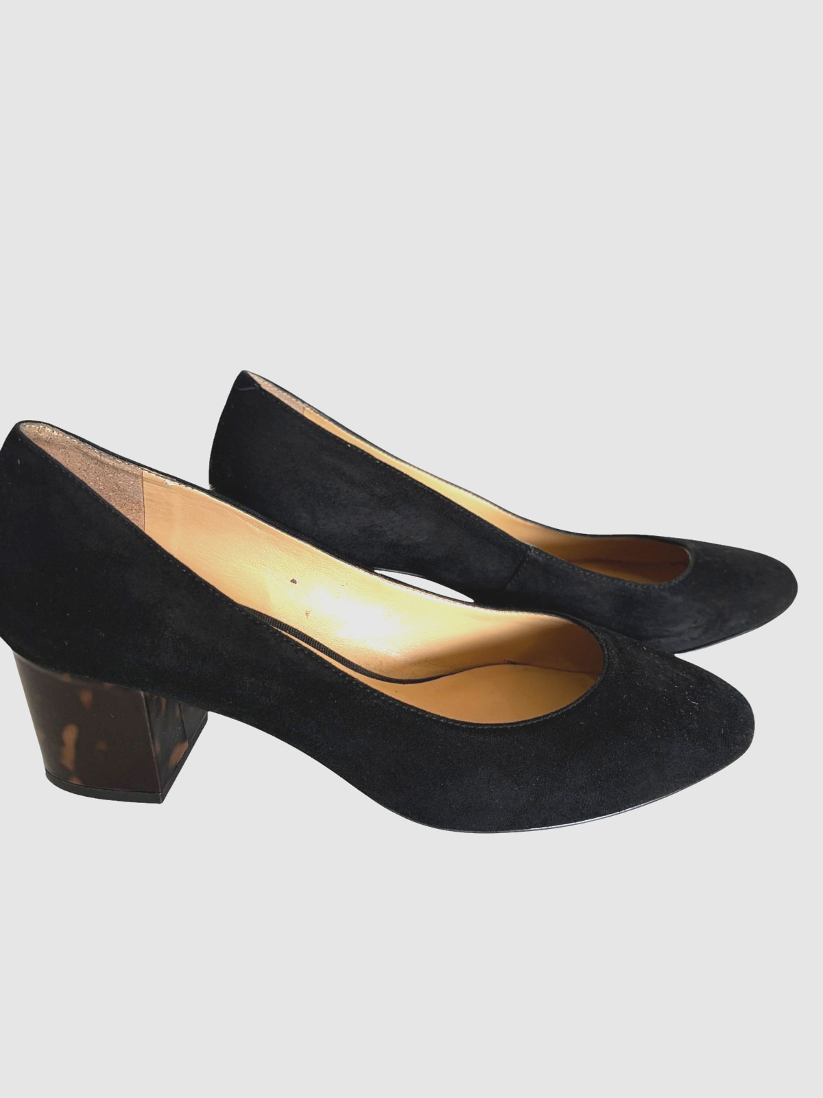 Talbots Isa Black Suede Block Heel Pumps Womens Size 8.5 M Tortoise Shoes