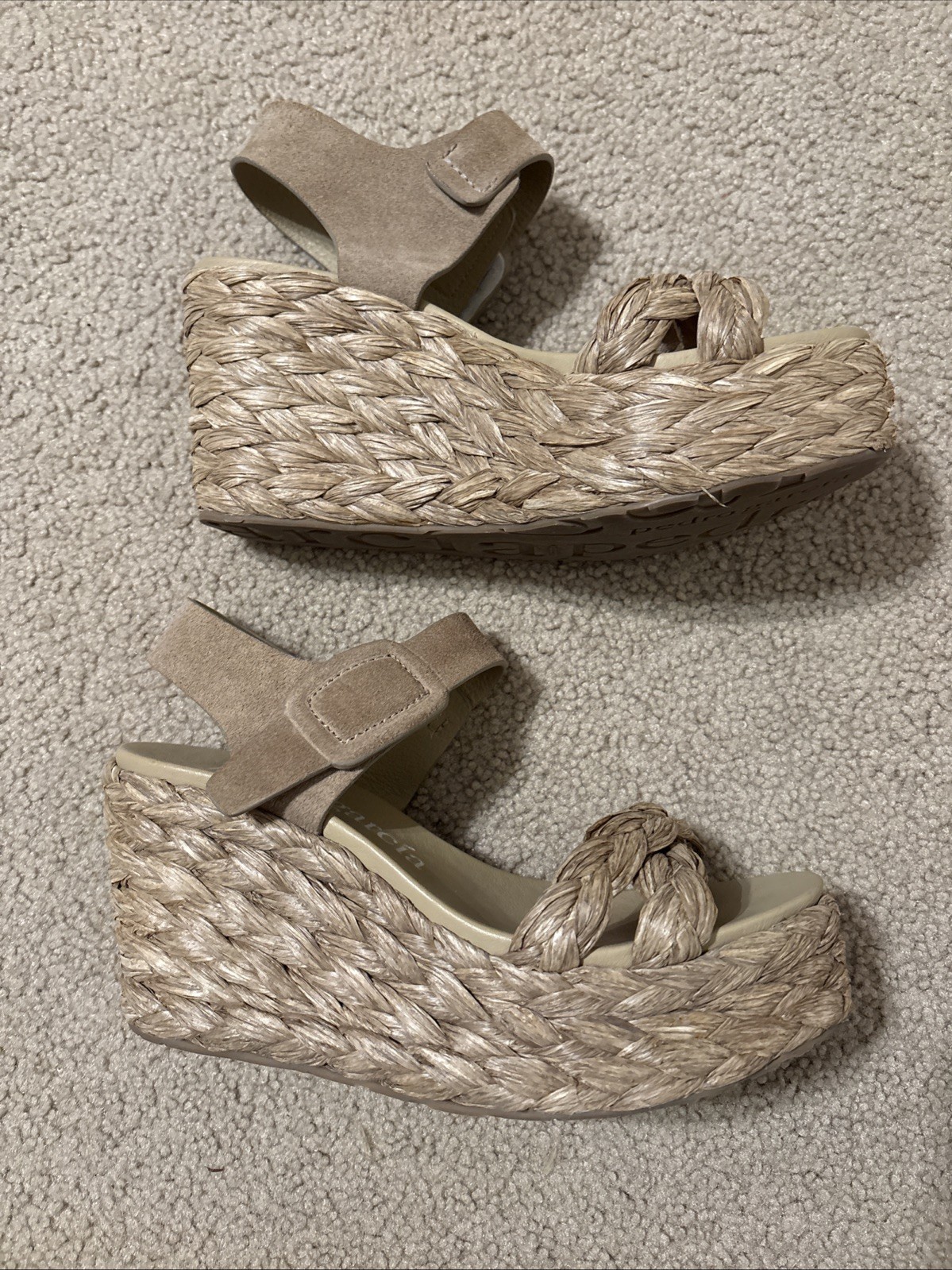 Pedro Garcia Brown Suede Cork Platform Slingback Wedge Sz 38