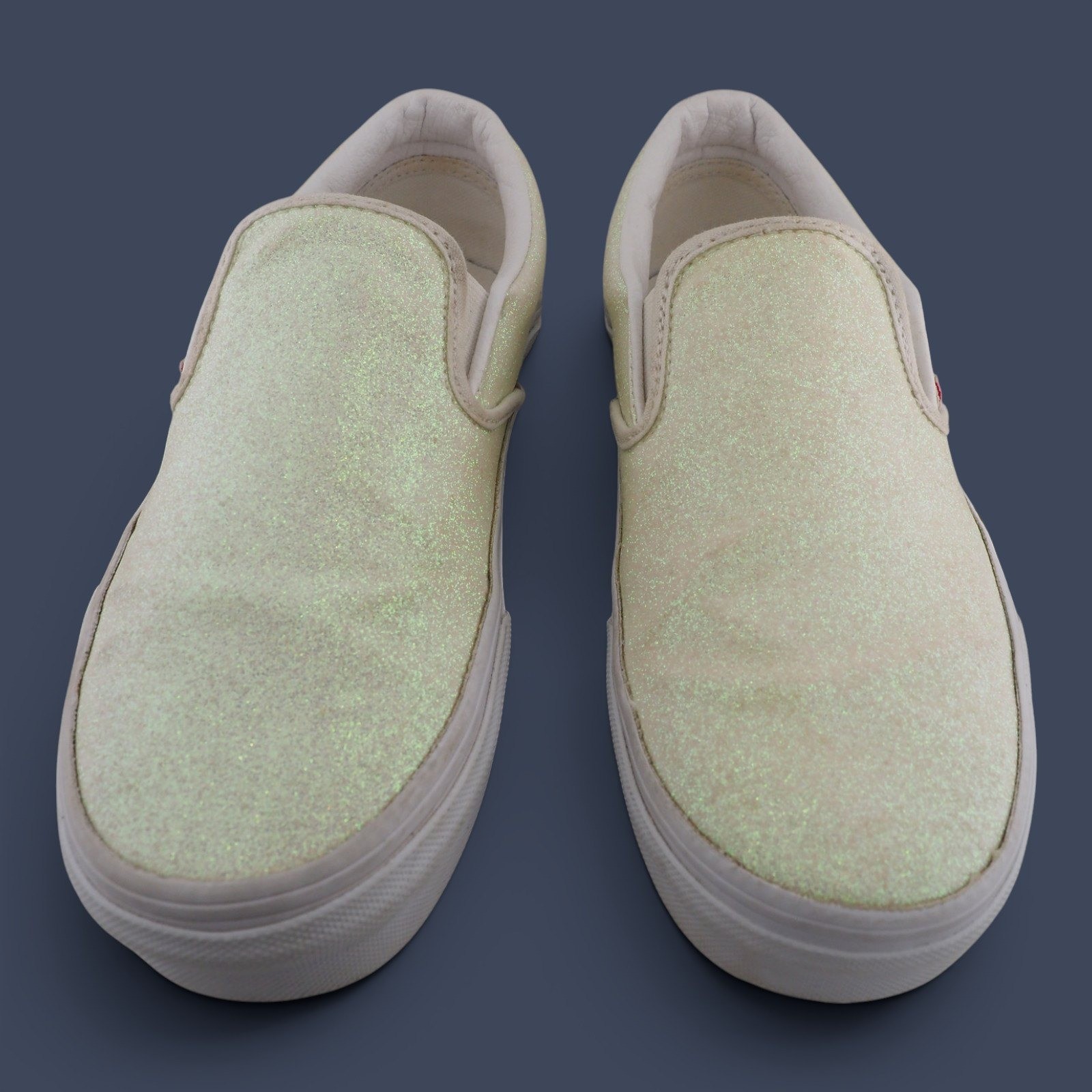Vans Classic Slip-On Iridescent Glitter Green / Pink Sneakers Low Tops Women 7