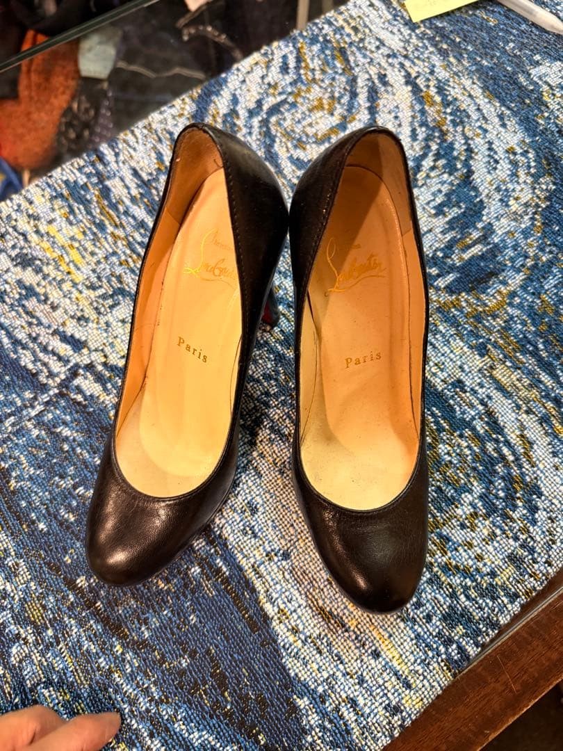 Rare Christian Louboutin Black Heels 34 US 3.5 10cm Heel Red Sole Luxury