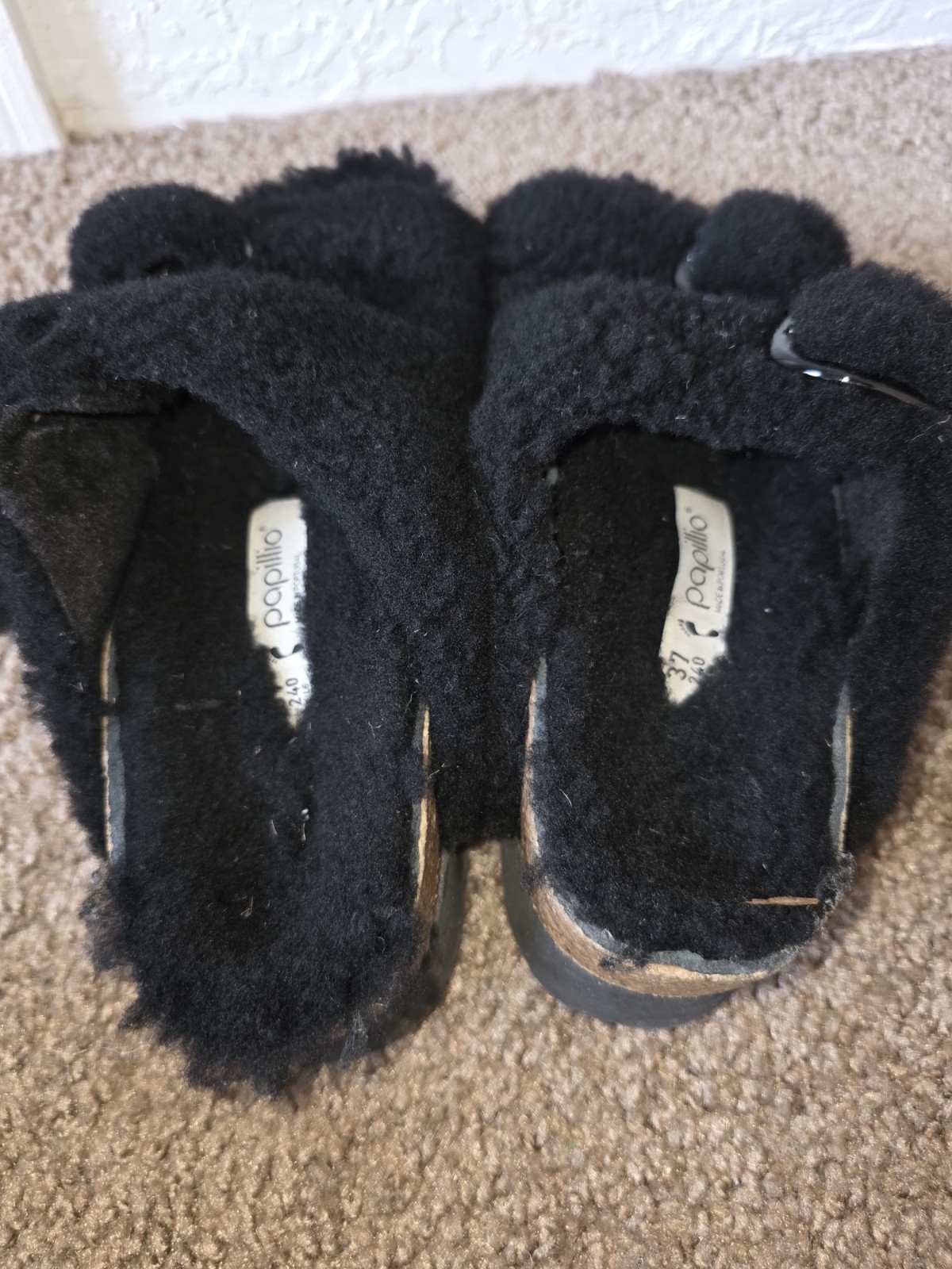 Birkenstock Papillio Arizona Teddy Shearling Fur Platform Sandals Black