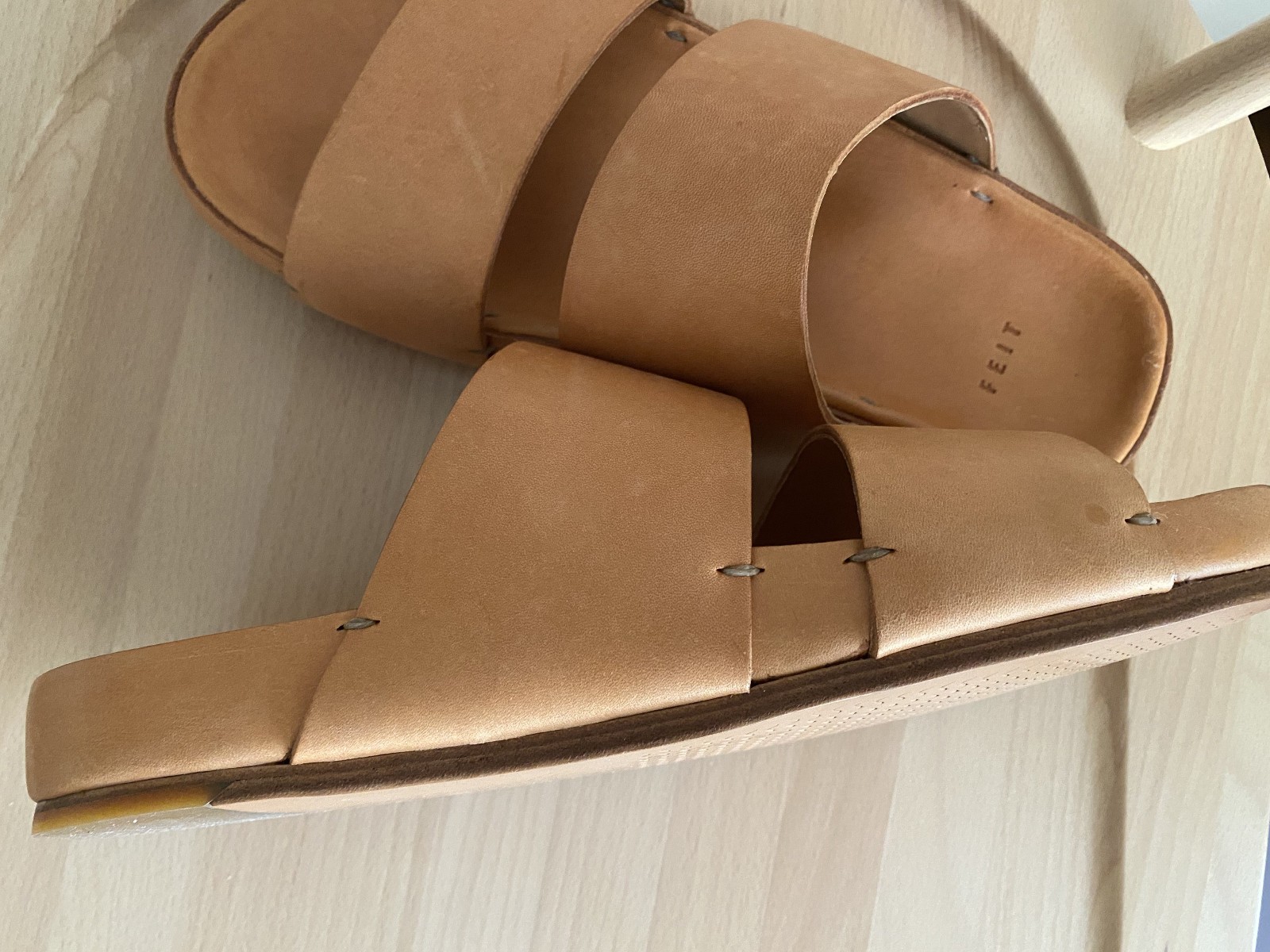 Feit Handmade Two Strap Sandal Vegetable Tanned Leather Size L (US W 10) (EU40)