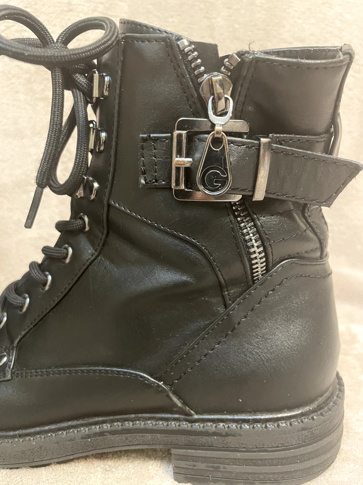 GBG Los Angeles Combat-Style Ankle Black Boots Size 7.5 M Zipper Buckle Lace-Up