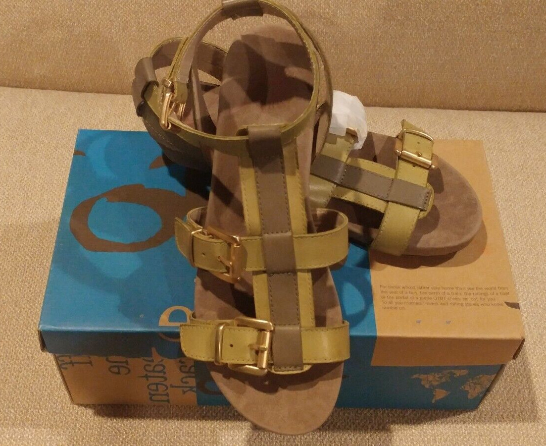 OTBT Sparks Green Strappy Gladiator style Flat Comfort Wedge Sandal NIB 6
