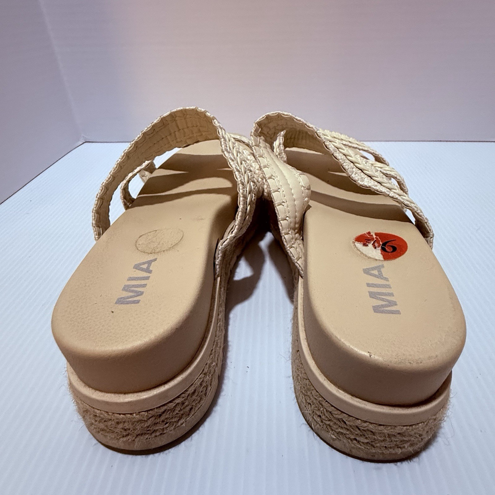 MIA Women’s Platform Braided Strap Slide Sandals Beige Size US 9.5
