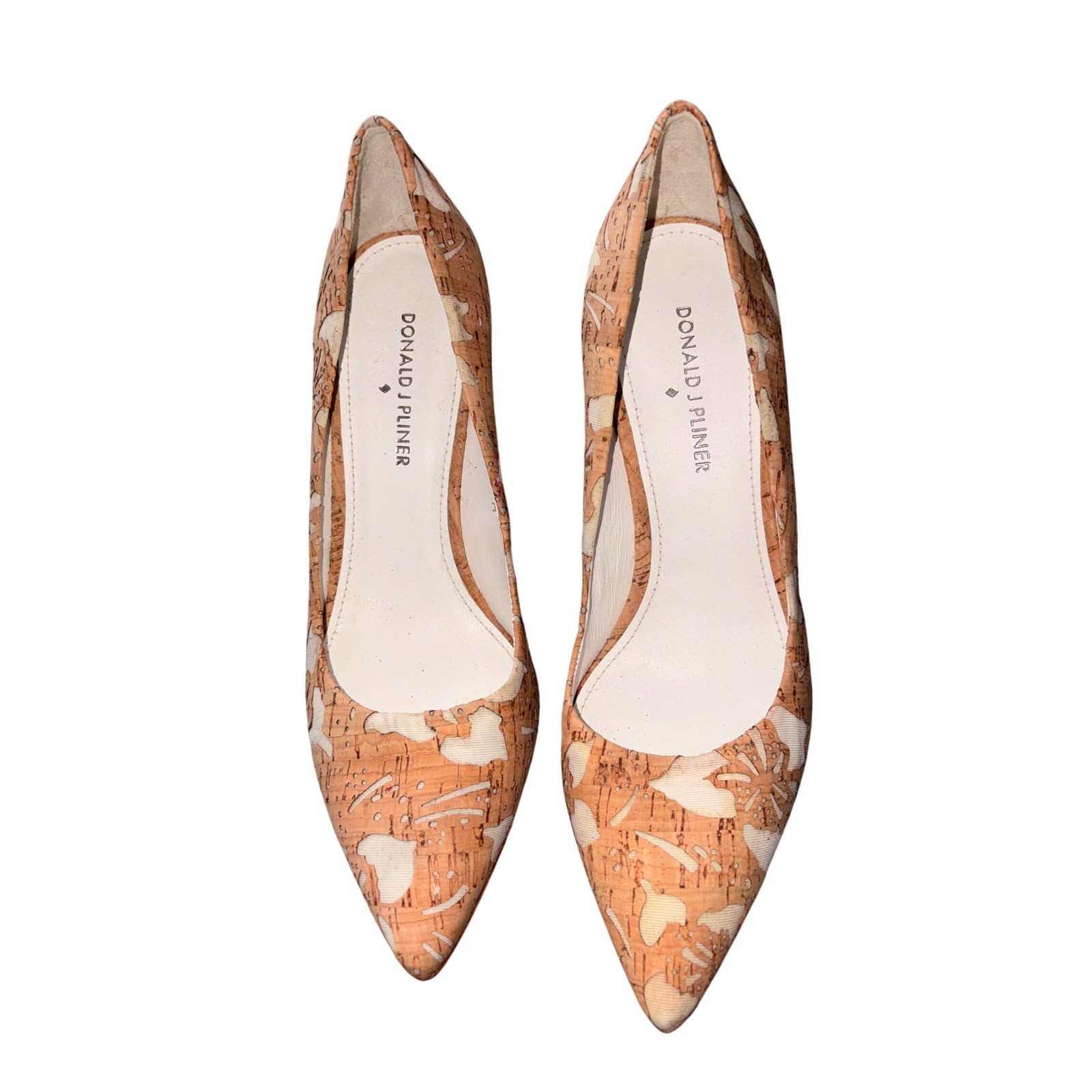 Donald J Pliner Cork Floral Print Pointed Toe Kitten Heel Pumps Size 7.5M