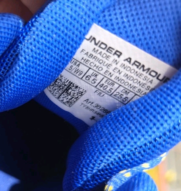 Under Armour Curry Blue/Yellow Low Top Lace-Up Basketball Sneakers US 9