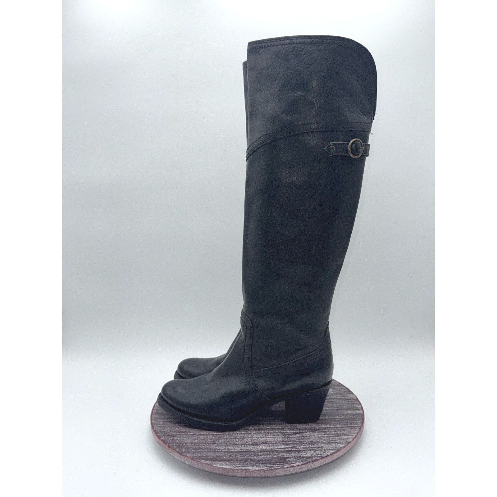 Frye Boots Womens 7.5 B Jane Tall Genuine Leather Buckle Riding Classic Black