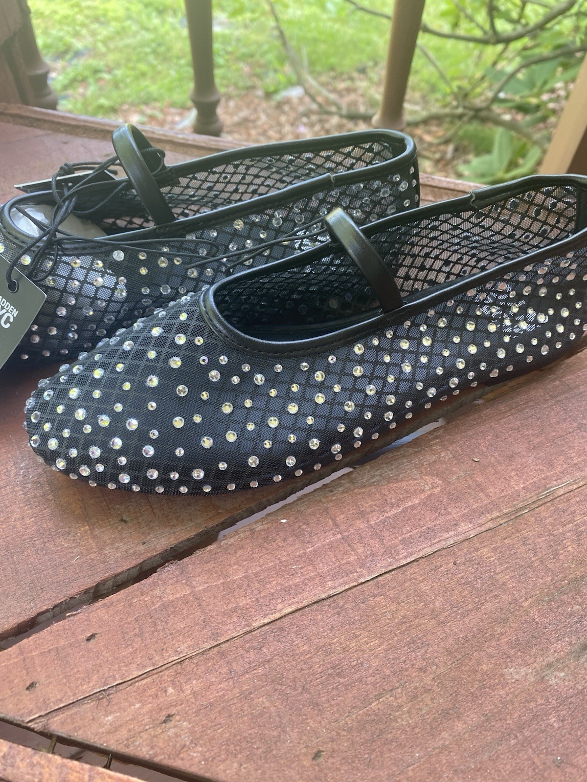 Madden NYC Black Mesh Rhinestone Mary Jane Round Toe Flats Women’s US 6