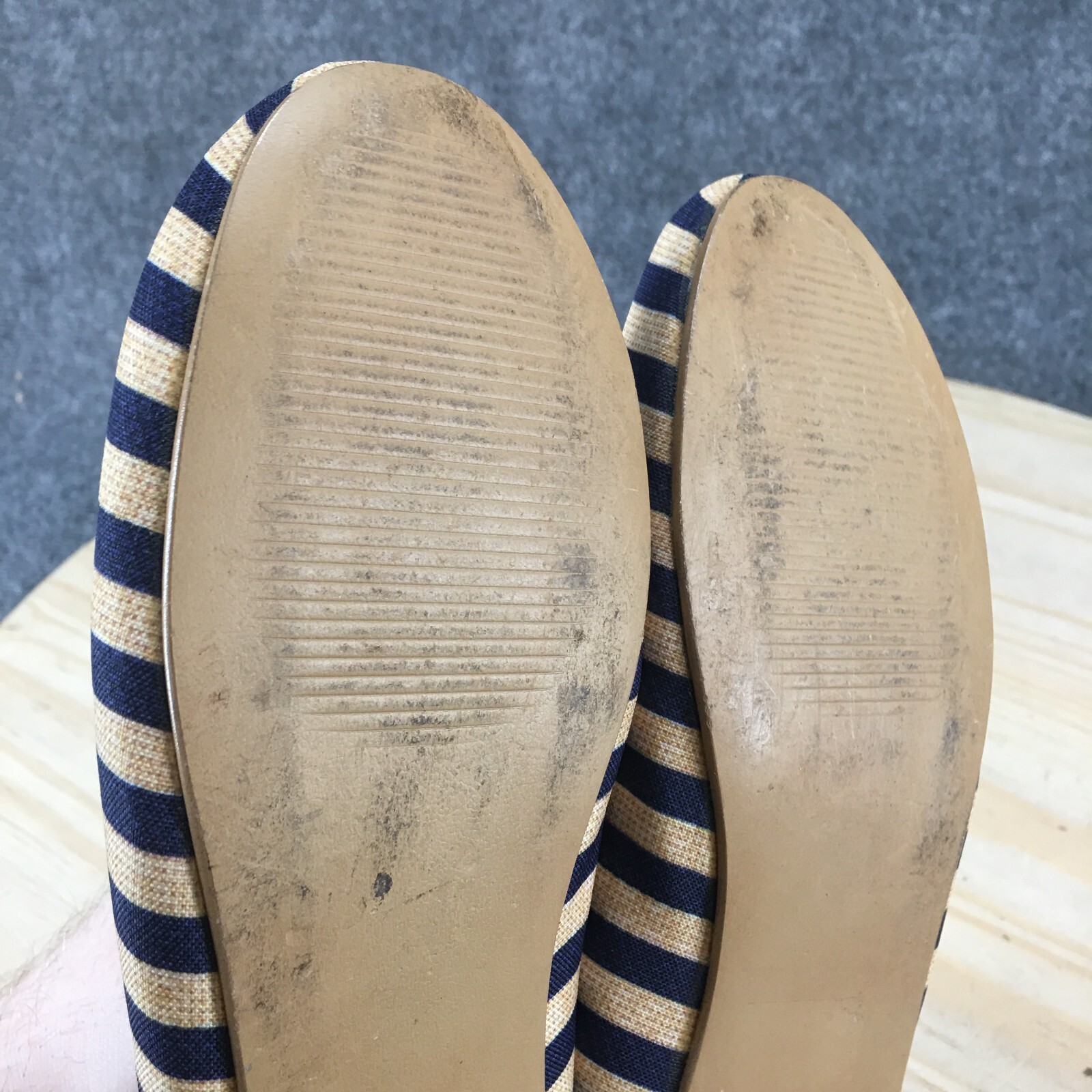 Loly In The Sky Shoes Womens 9 Ballet Flats Blue Yellow Striped Casual Slip On