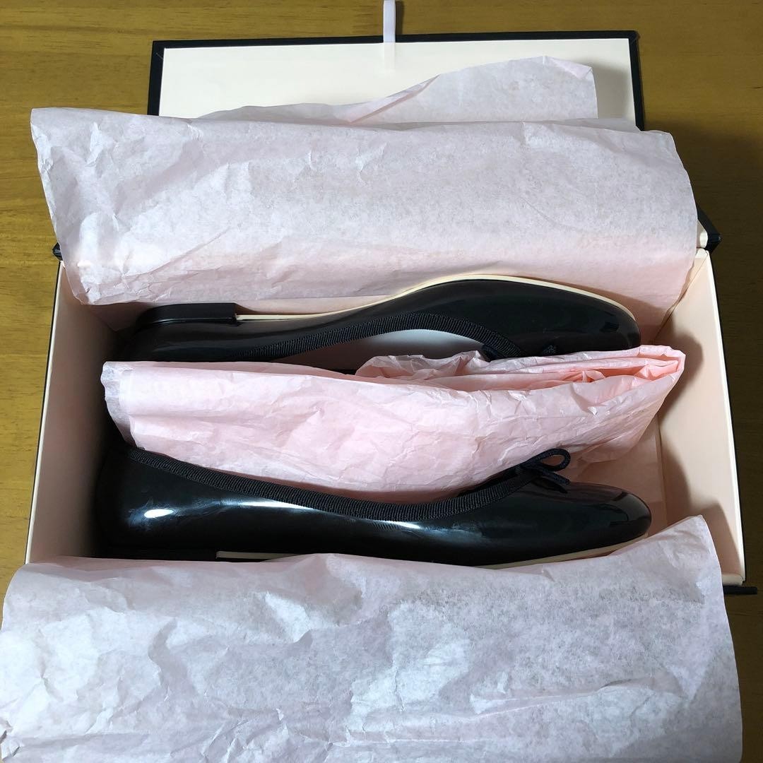 Repetto Cendrillon Black PVC Ballet Flats Bow FR38 EU38 24.0cm Rare