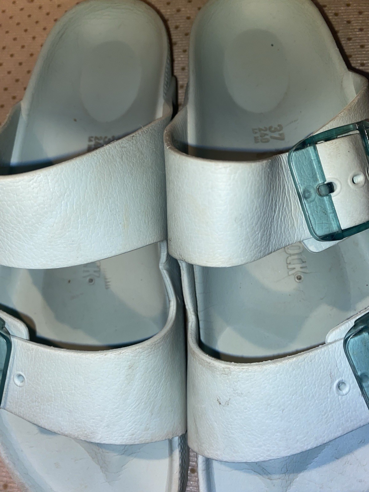 Birkenstock Arizona EVA sandals in surf green with stealth buckles US 6/6.5 (c)