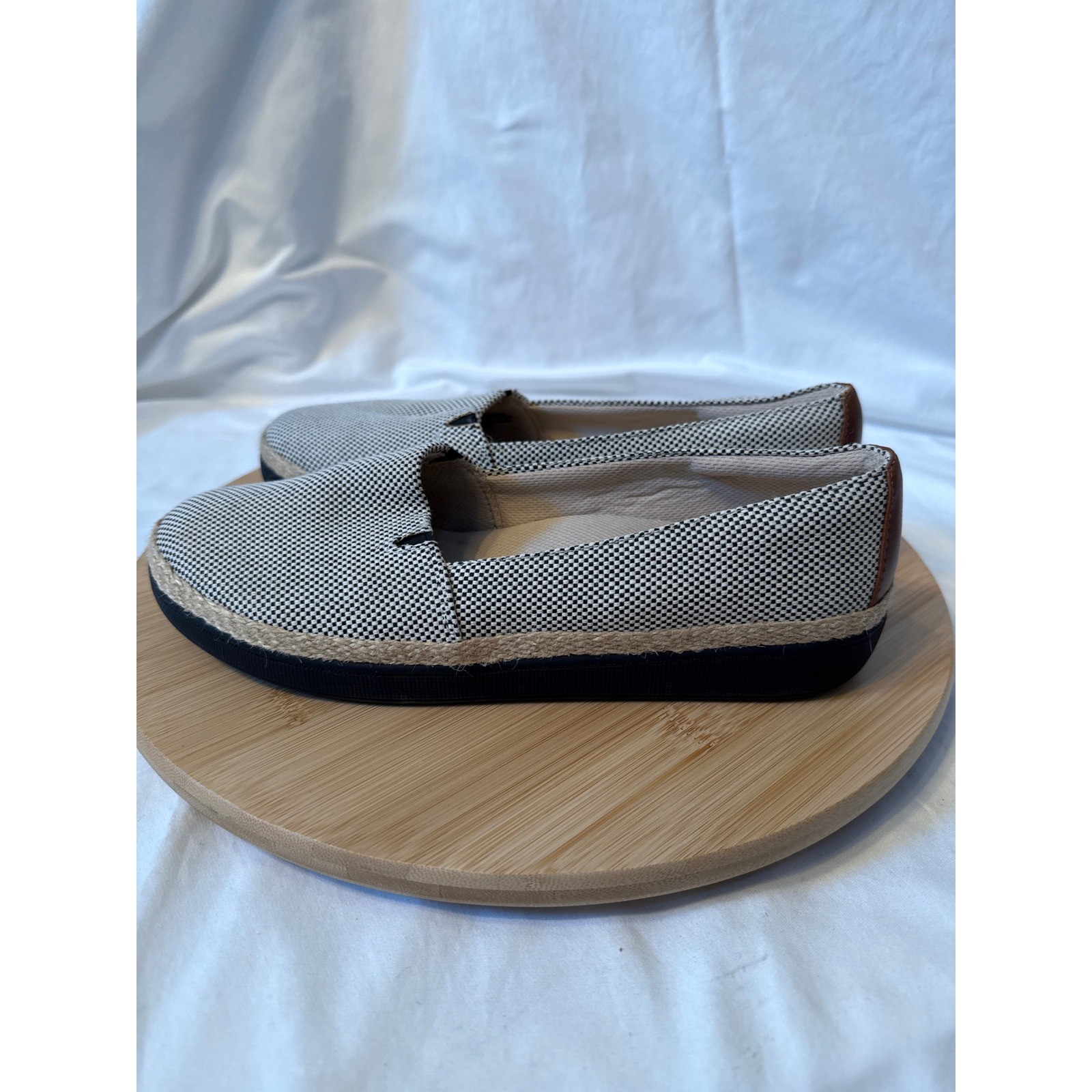 Trotters Women’s Black White Gingham Espadrille Flats Slip On Shoes